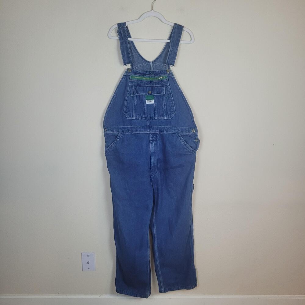 Liberty Overalls Mens 38x28 Blue Denim Bib Workwear Carpenter Utility Pockets